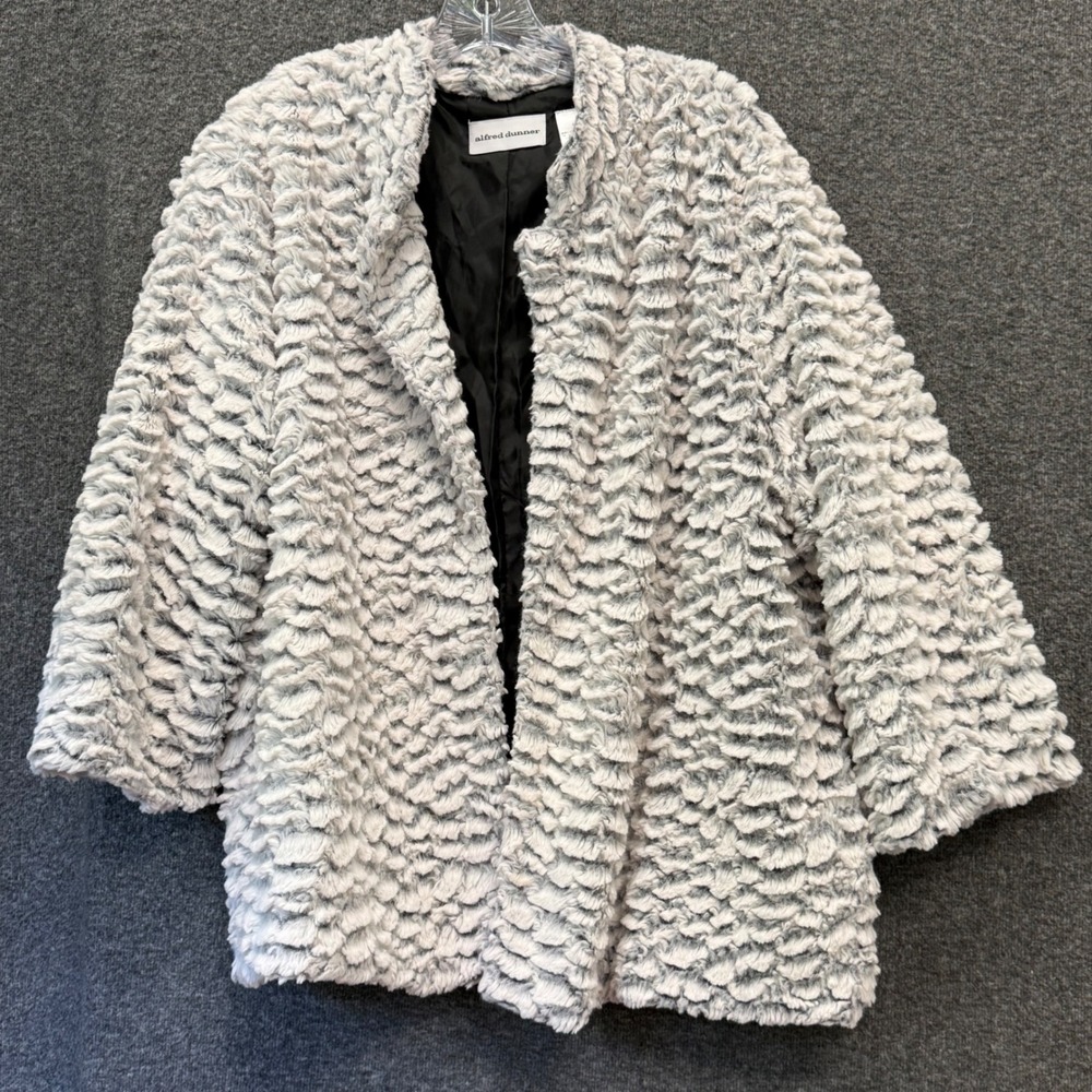 Gray Faux Fur Coat Shaggy Plush Mob Wife Après Ski Quiet Luxury Glam Plus Sz‎ 18